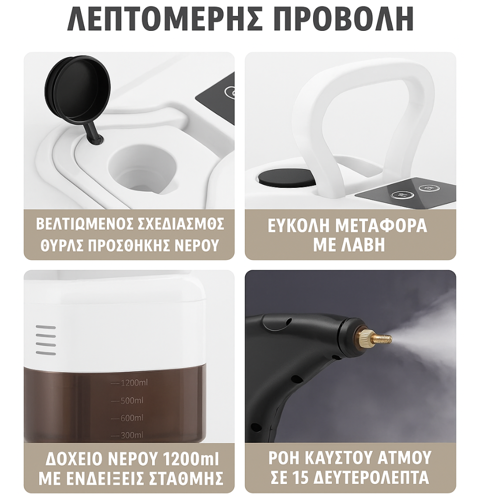 Καθαριστής Ατμού Υψηλής Πίεσης 2500W με Γάντια